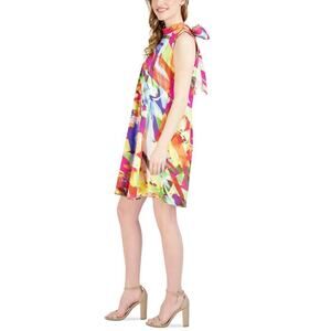 Robbie Bee Women's Printed Mock Neck Shift Dress flowy M multi fairycore boho
